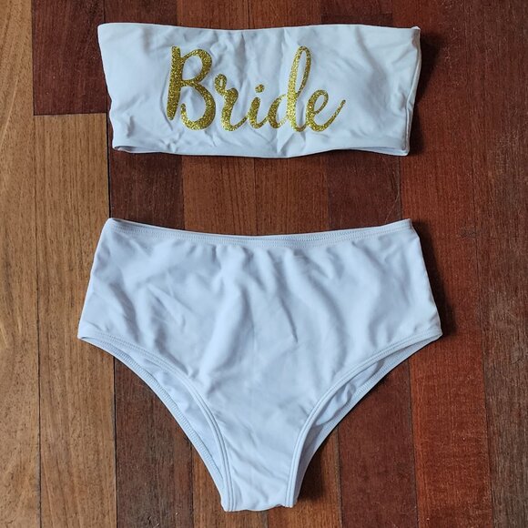 Amazon Bride Two-Piece Bandeau Bikini High Waist Bottom Swimsuit Size Small - Picture 3 of 10